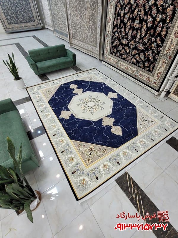 فرش مدرن سرمه ای 1200 شانه تراکم 3600 طرح ابرا — تصویر ۱۰