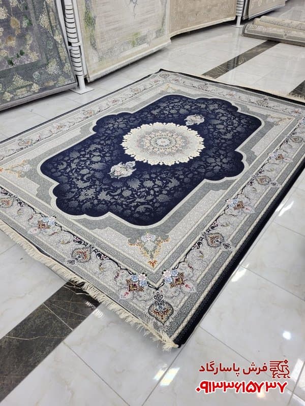 فرش کتیبه ای سرمه ای 700 شانه دلسا