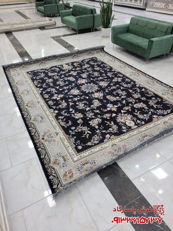 فرش افشان سرمه ای 700 شانه گل برجسته طرح بهشت — تصویر ۳