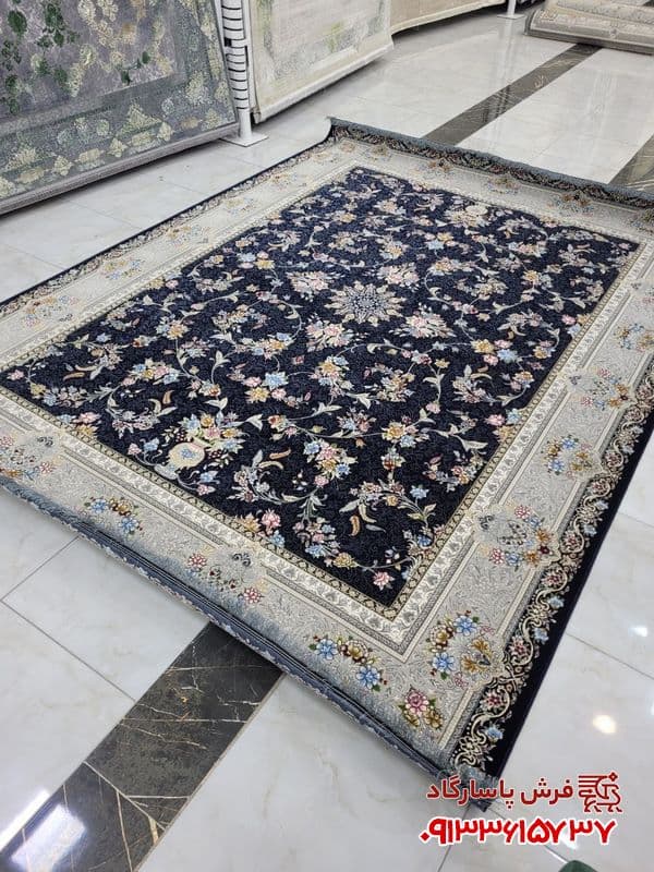 فرش افشان سرمه ای 700 شانه گل برجسته طرح بهشت