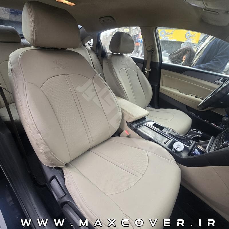روکش صندلی هیوندایی سوناتا LF مدل 2015 تا 2018 چرم کرم استخوانی — تصویر ۳