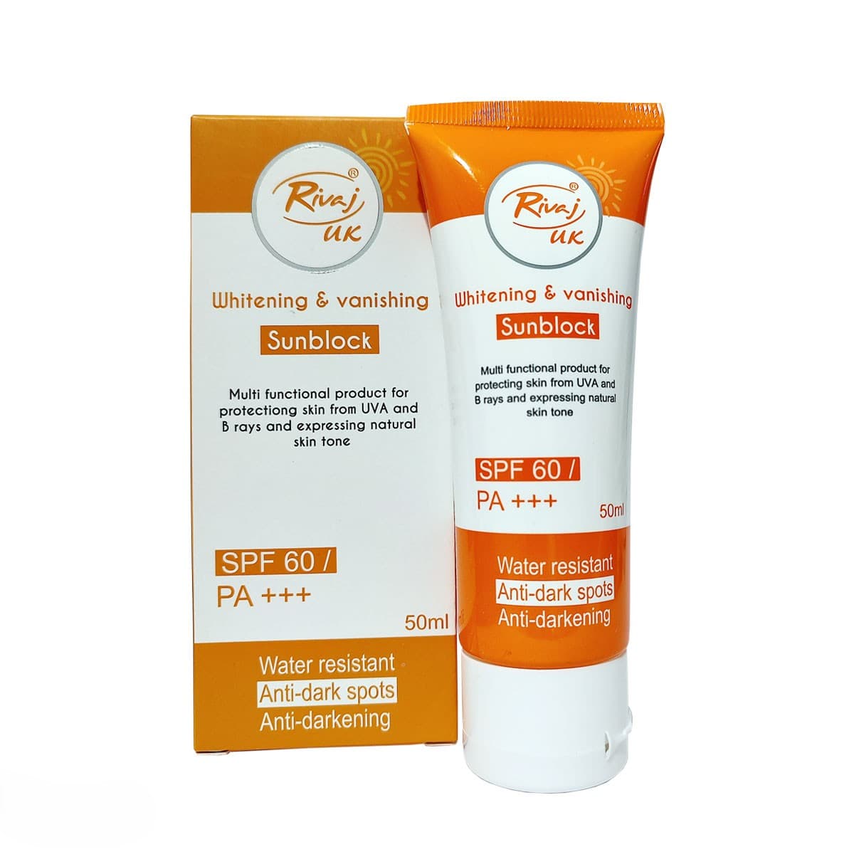 ضد آفتاب بی رنگ سفید کننده و ناپدید کننده لک های تیره ریواج انگلستان SPF60+++ 50ml اورجینال — تصویر ۲