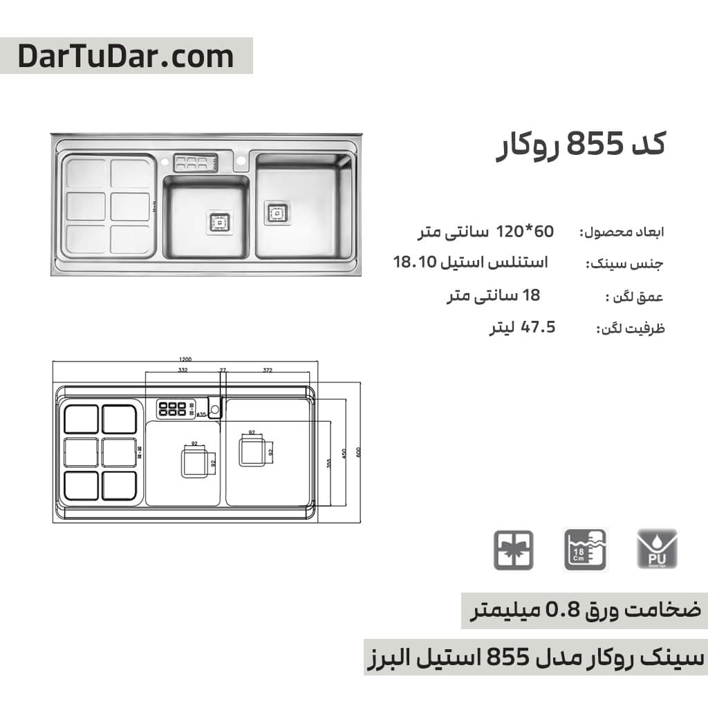 سینک روکار مدل 855 استیل البرز — تصویر ۷