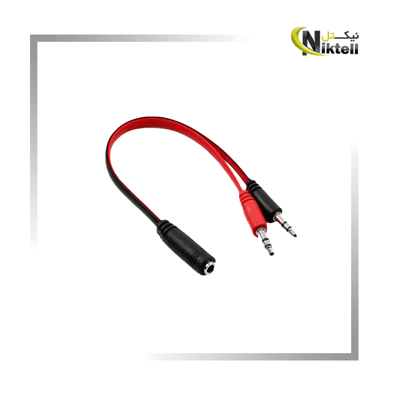 تبدیل 1 به 2 جک 3.5 میلیمتری مدل دو فیش مادگی 20 سانتیمتر