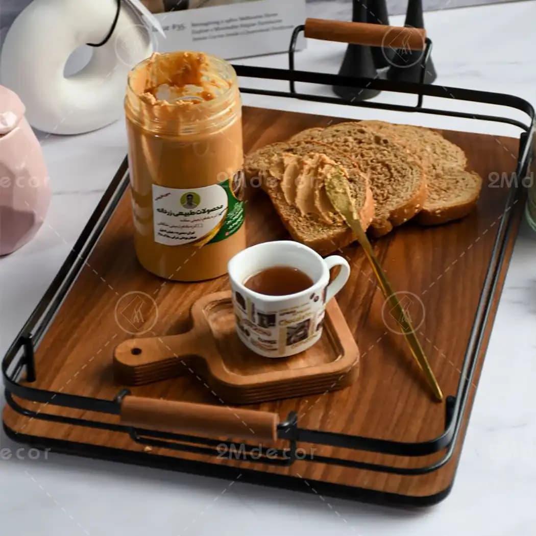 سینی چوبی دسته فلزی