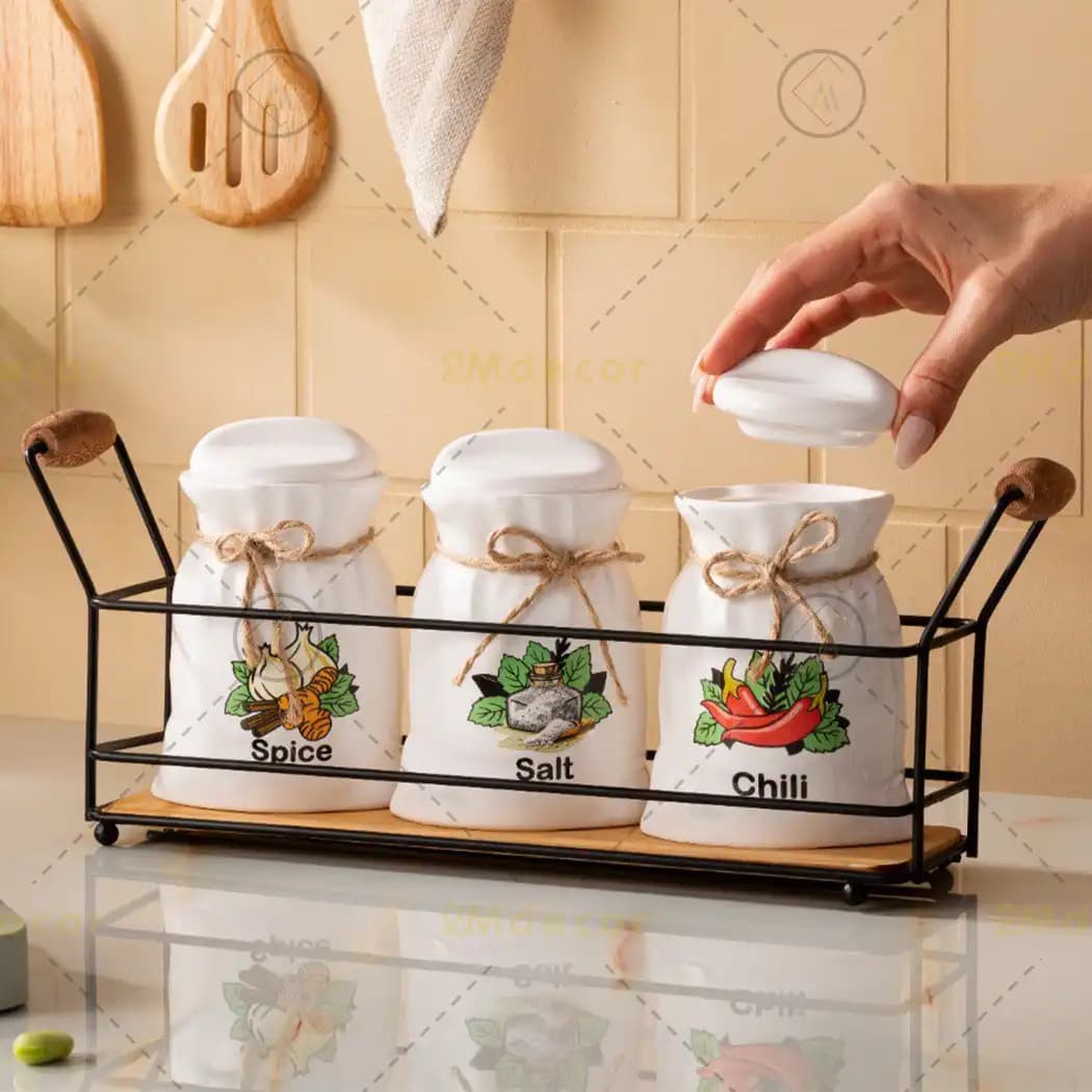 جا ادویه سرامیکی با استند فلزی