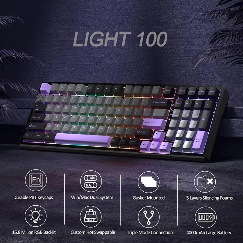 کیبورد گیمینگ MageGee LIGHT100 dark purple — تصویر ۳
