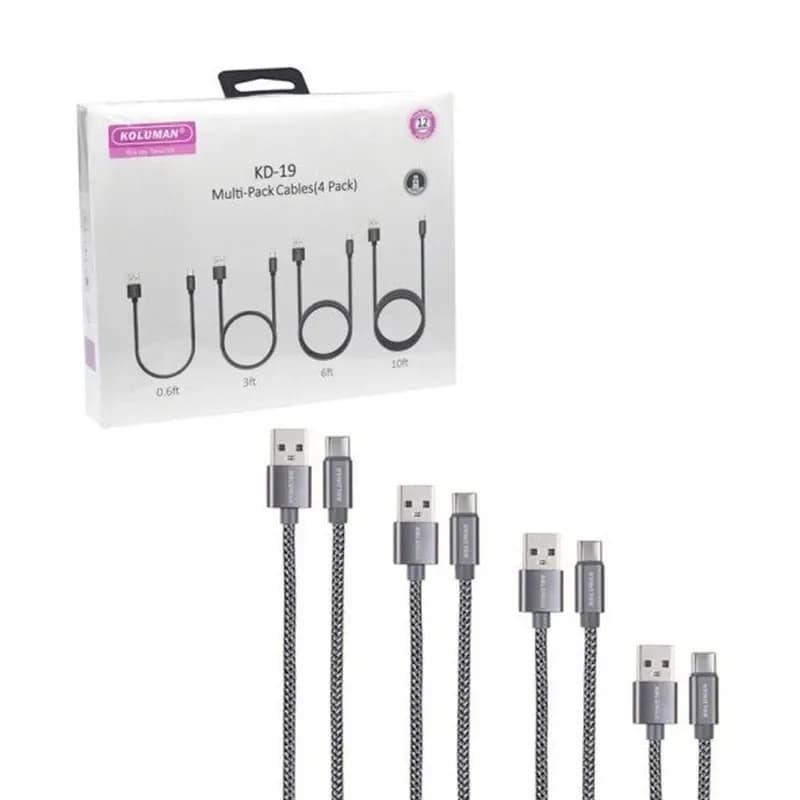 کابل تبدیل USB به USB-C کلومن مدل kd-P19 مجموعه 4 عددی خاکستری — تصویر ۳