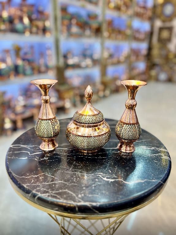 قاب بشقاب 16cm الماس تراش روی مس — تصویر ۴