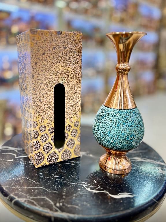 گلدان صراحی مس و فیروزه