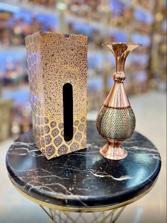 گلدان صراحی مس و خاتم سیم برنجی — تصویر ۲