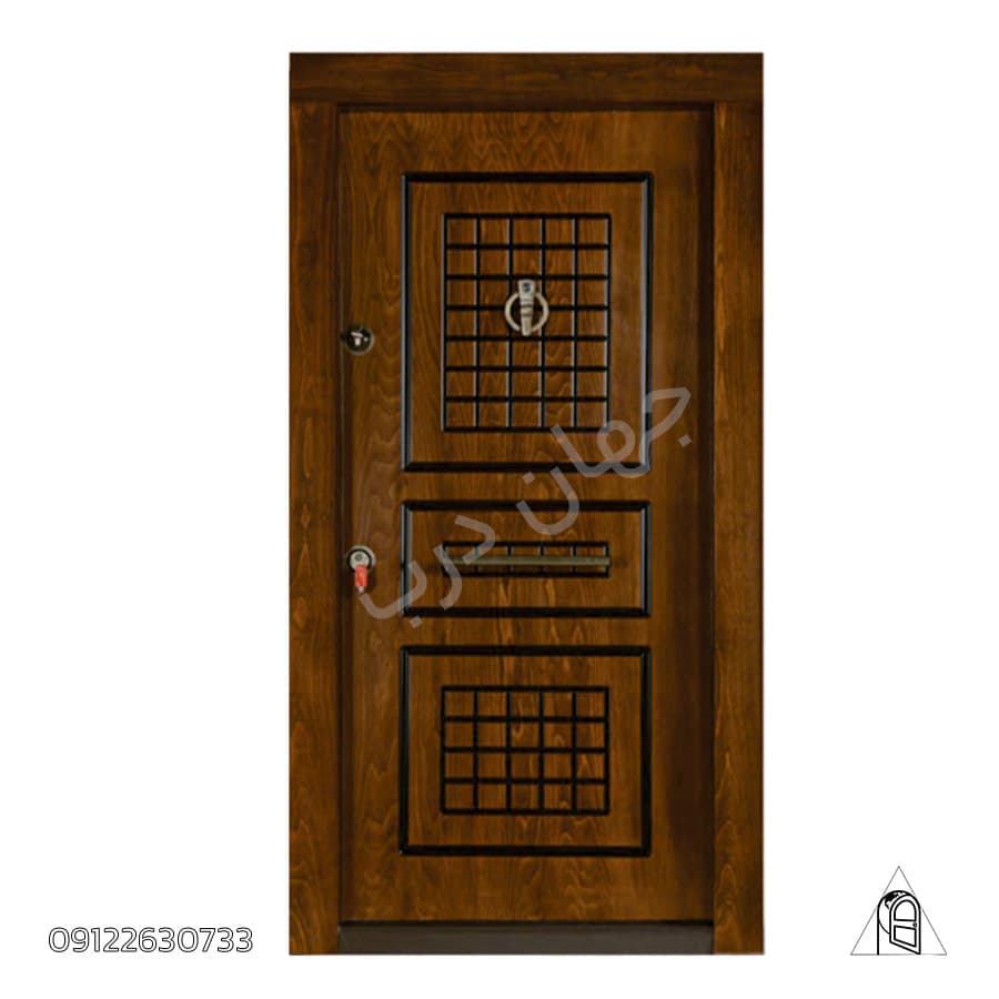 درب ضد سرقت رویه راش طرح cnc سه قاب شطرنجی
