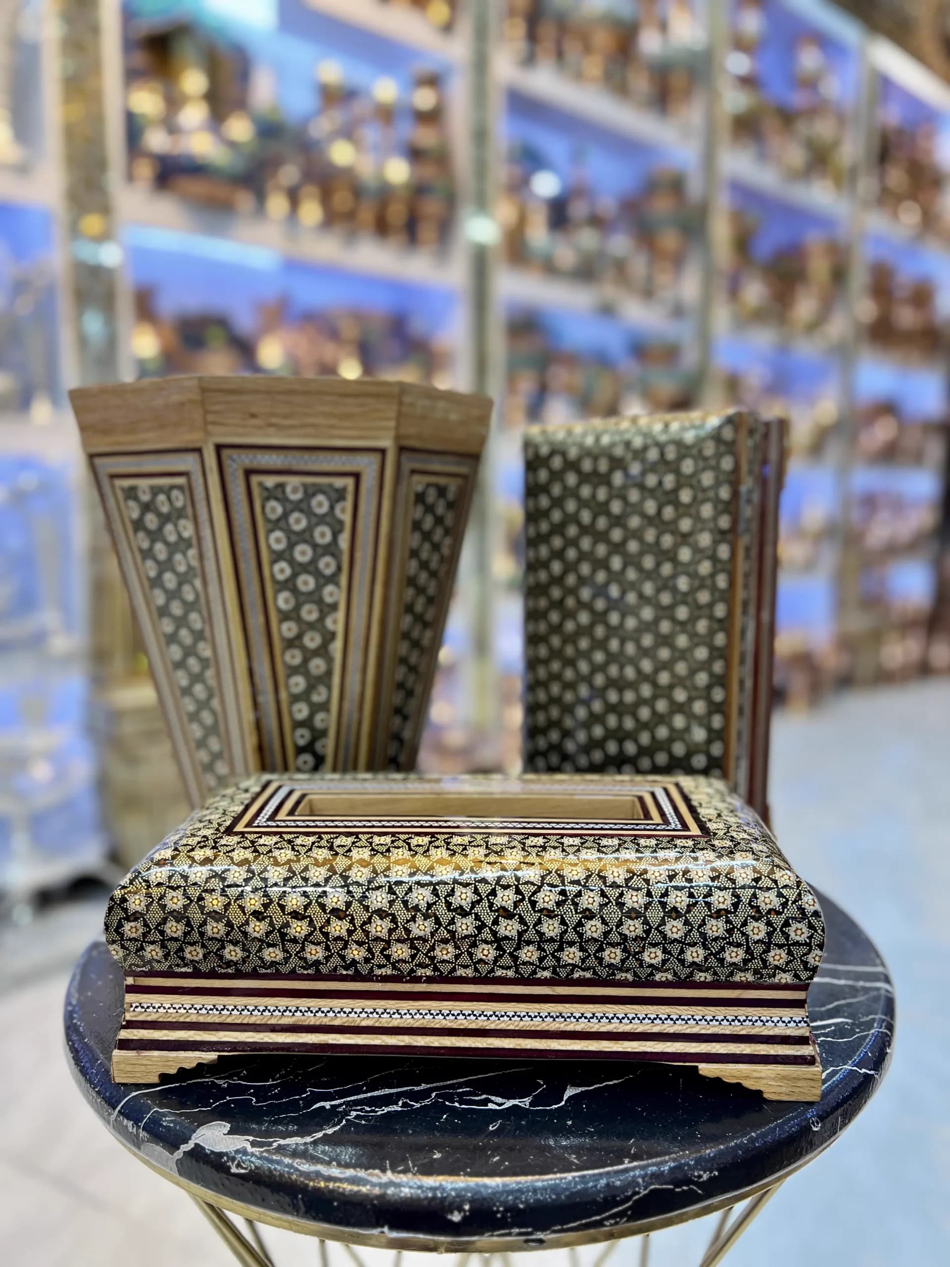 ست جادستمالی و جاقاشقی و سطل خاتم تخمدار استخوانی مشکی اعلا — تصویر ۲