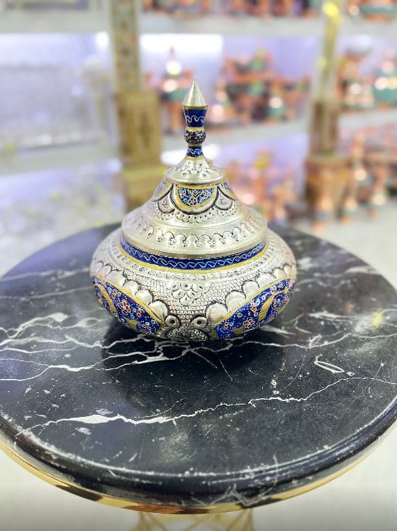 قندان بدون پایه مدل سفینه قلمزنی و نقاشی تذهیب