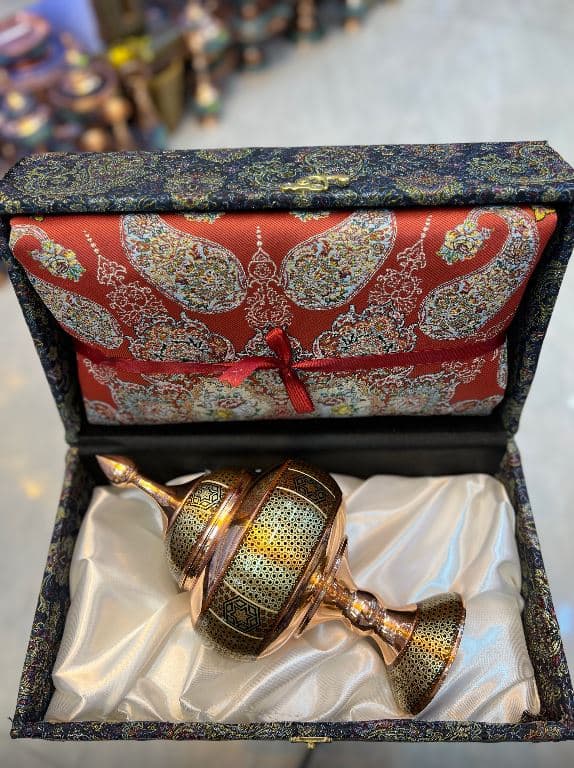 ست شکلات خوری مس و خاتم اعلا همراه با جعبه ترمه