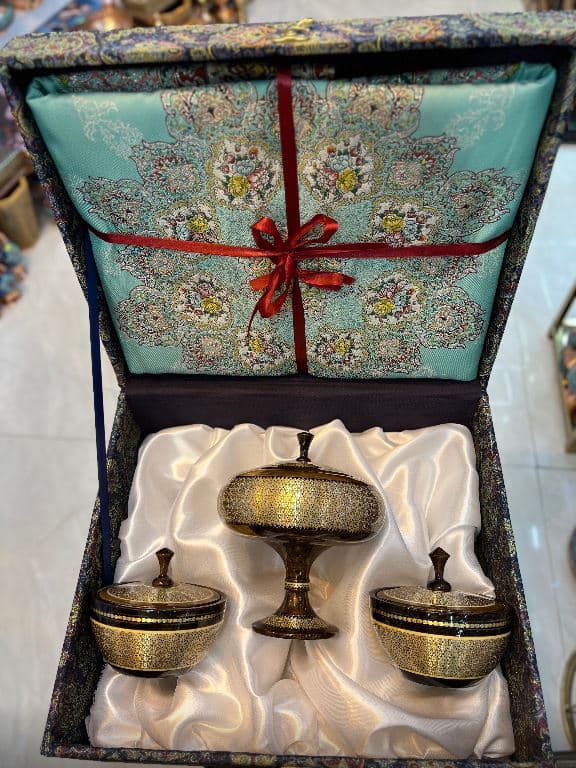 ست شکلات خوری خاتم کاری چوب گردو و قندان