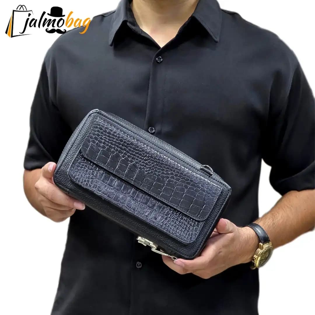 کیف پاسپورتی دستی دوشی چرم طبیعی ظفر کد 3272 — تصویر ۲