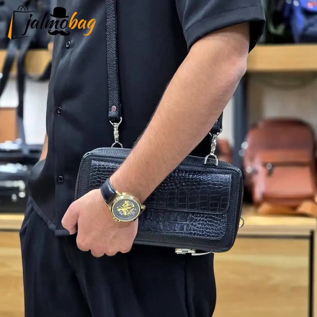 کیف پاسپورتی دستی دوشی چرم طبیعی ظفر کد 3272 — تصویر ۵