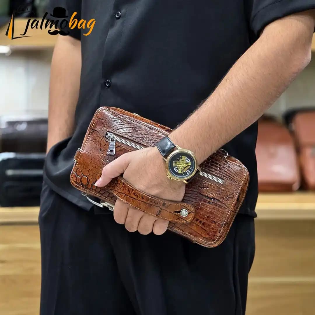 کیف پاسپورتی دستی دوشی چرم طبیعی ظفر کد 3272 — تصویر ۷