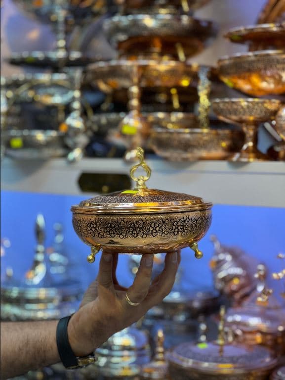 قندان پایه کوتاه مسی دیبا گل — تصویر ۲
