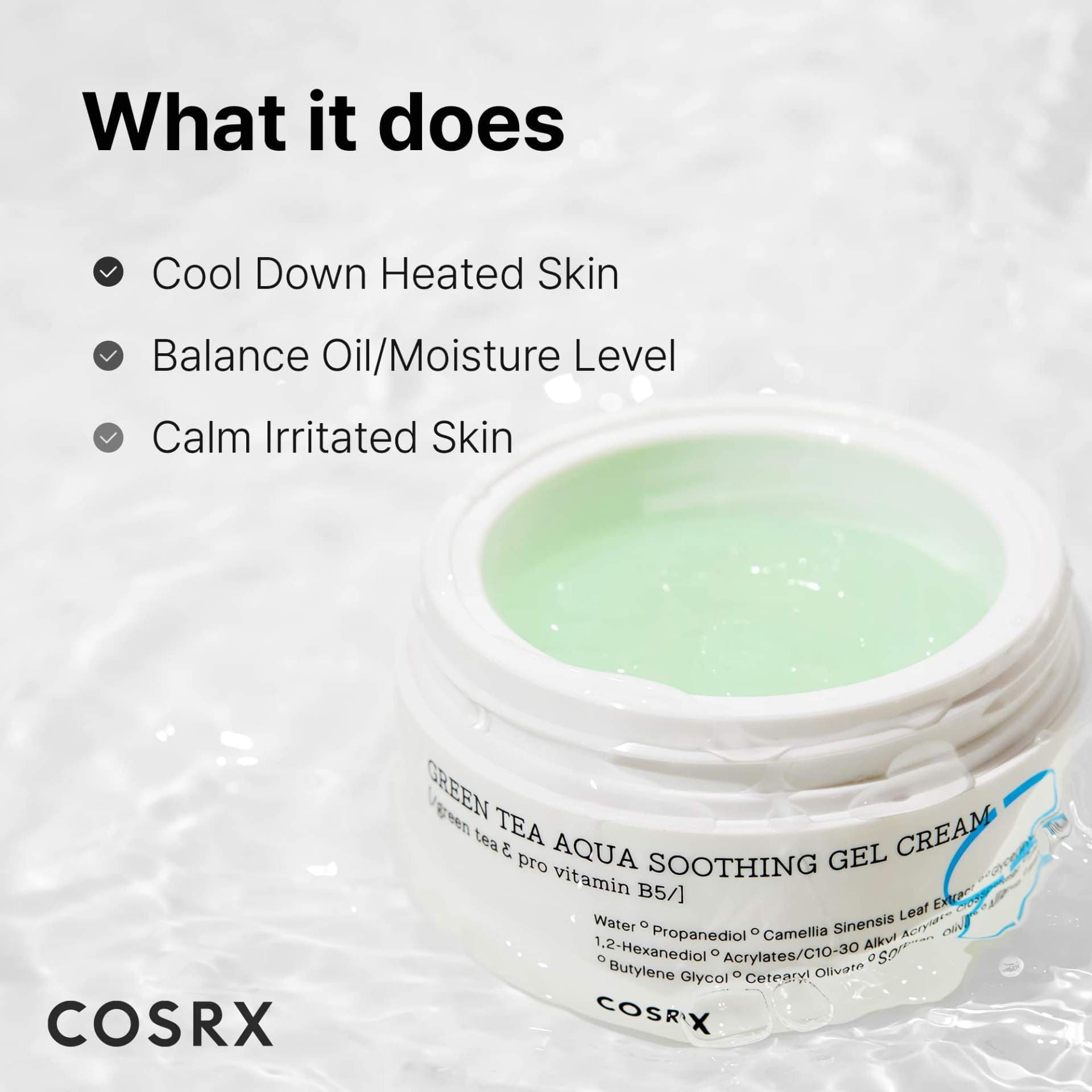 ژل کرم آبرسان و تسکین دهنده چای سبز کوزارکس COSRX Green Tea Aqua Soothing Gel Cream ۵۰ml — تصویر ۵