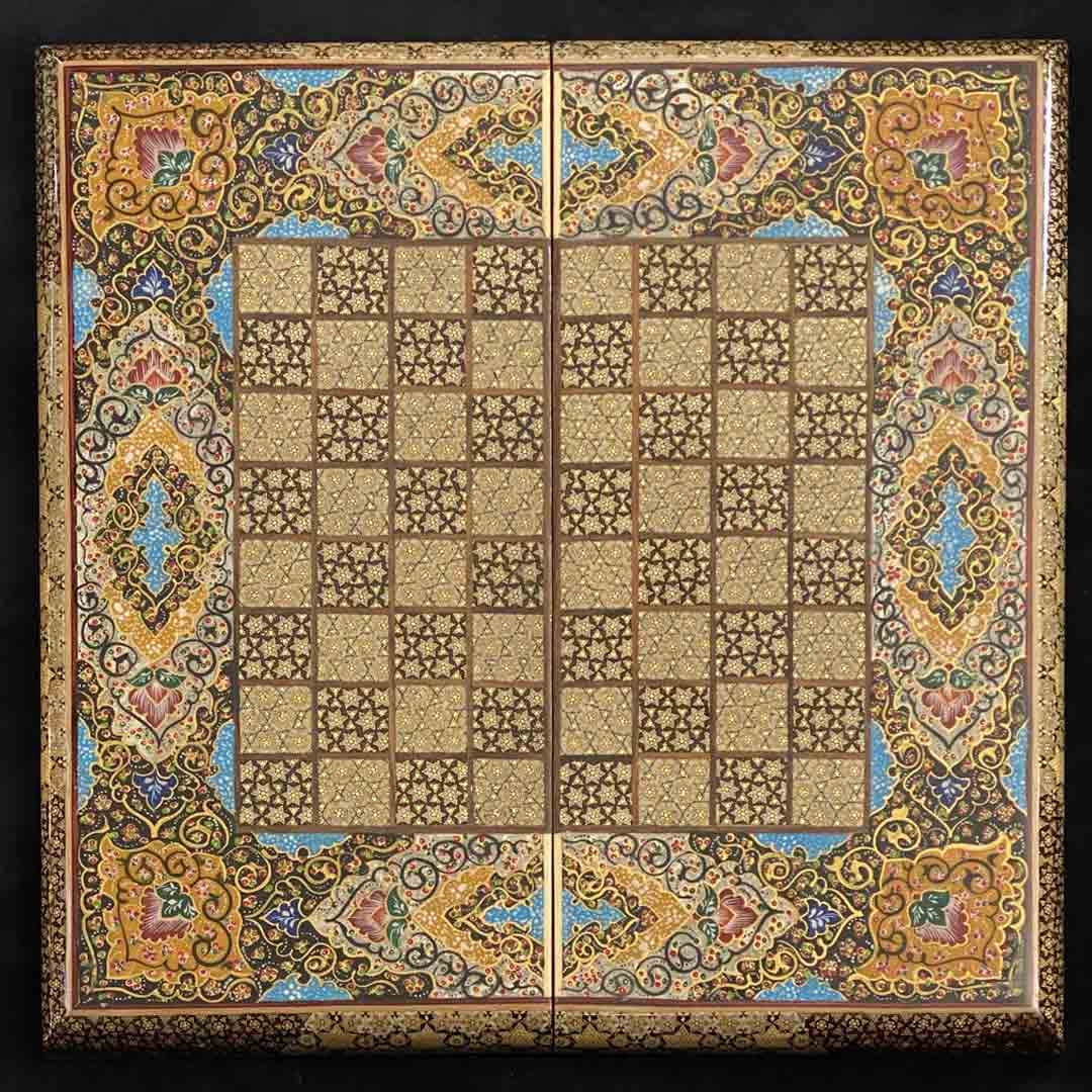 تخته نرد خاتم کاری روی صدف همراه نقاشی فرش