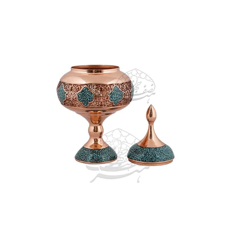 شکلات خوری پایه دار فیروزه کوبی و مشبک فلز