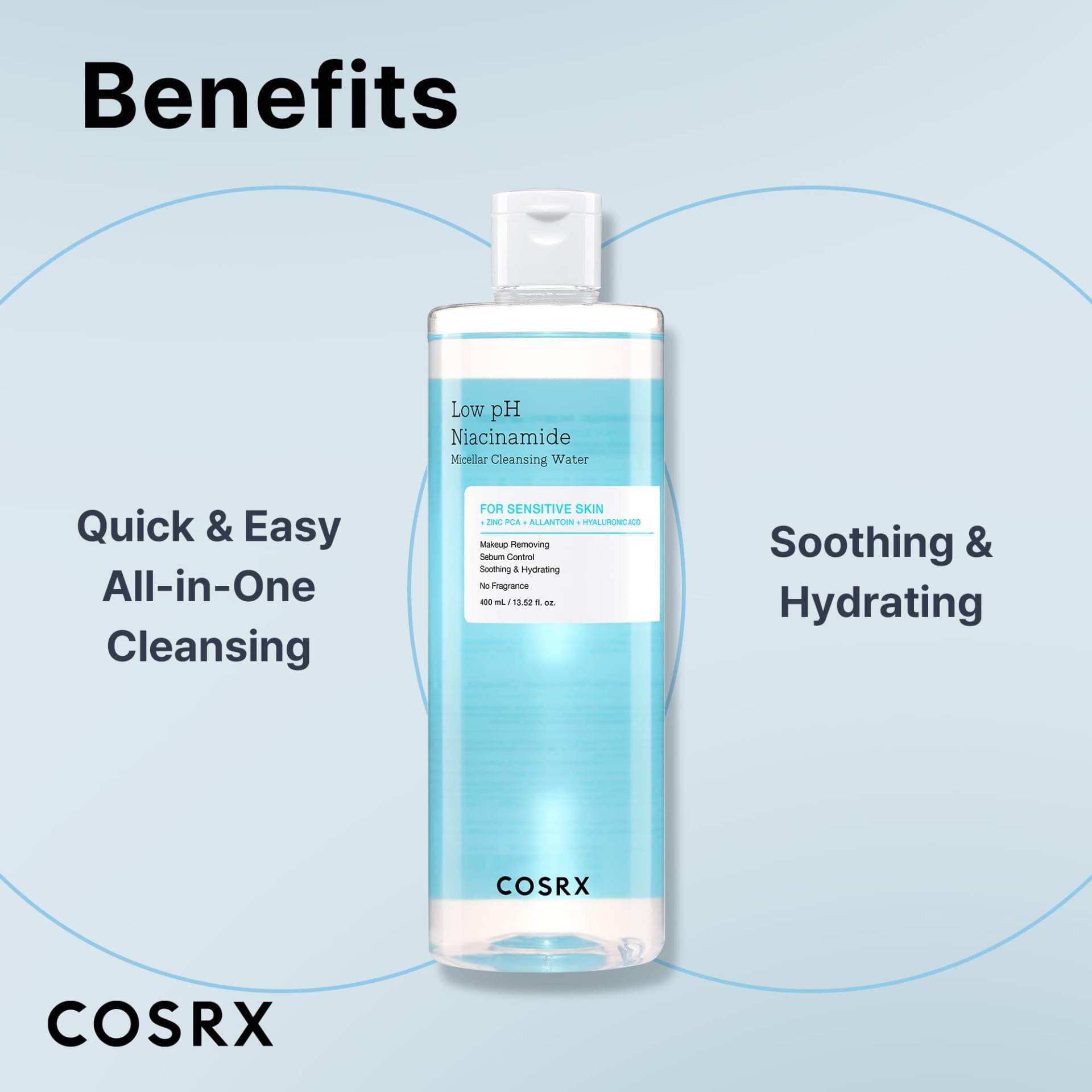 میسلارواتر تسکین دهنده و آبرسان نیاسینامید کوزارکس cosrx low PH niacinamide micellar cleansing water — تصویر ۵