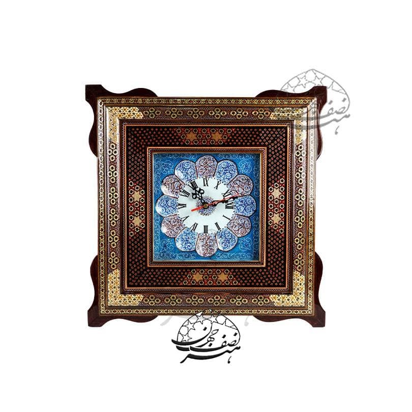 ساعت چهار گوش خاتم و مینا روی مس