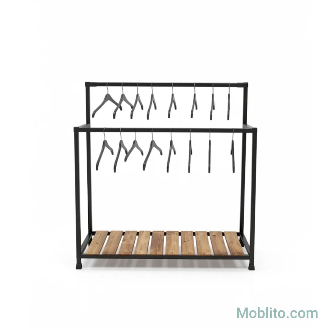 رگال و آویز لباس دو میله با کفی چوبی مدل آلبرت (Albert)