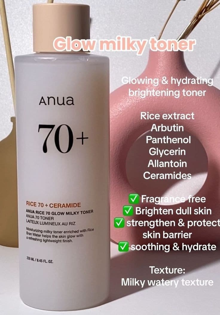 تونر آبرسان و روشن کننده برنج و سرامید آنوا Anua Rice 70 + ceramid Glow Milky Toner — تصویر ۴