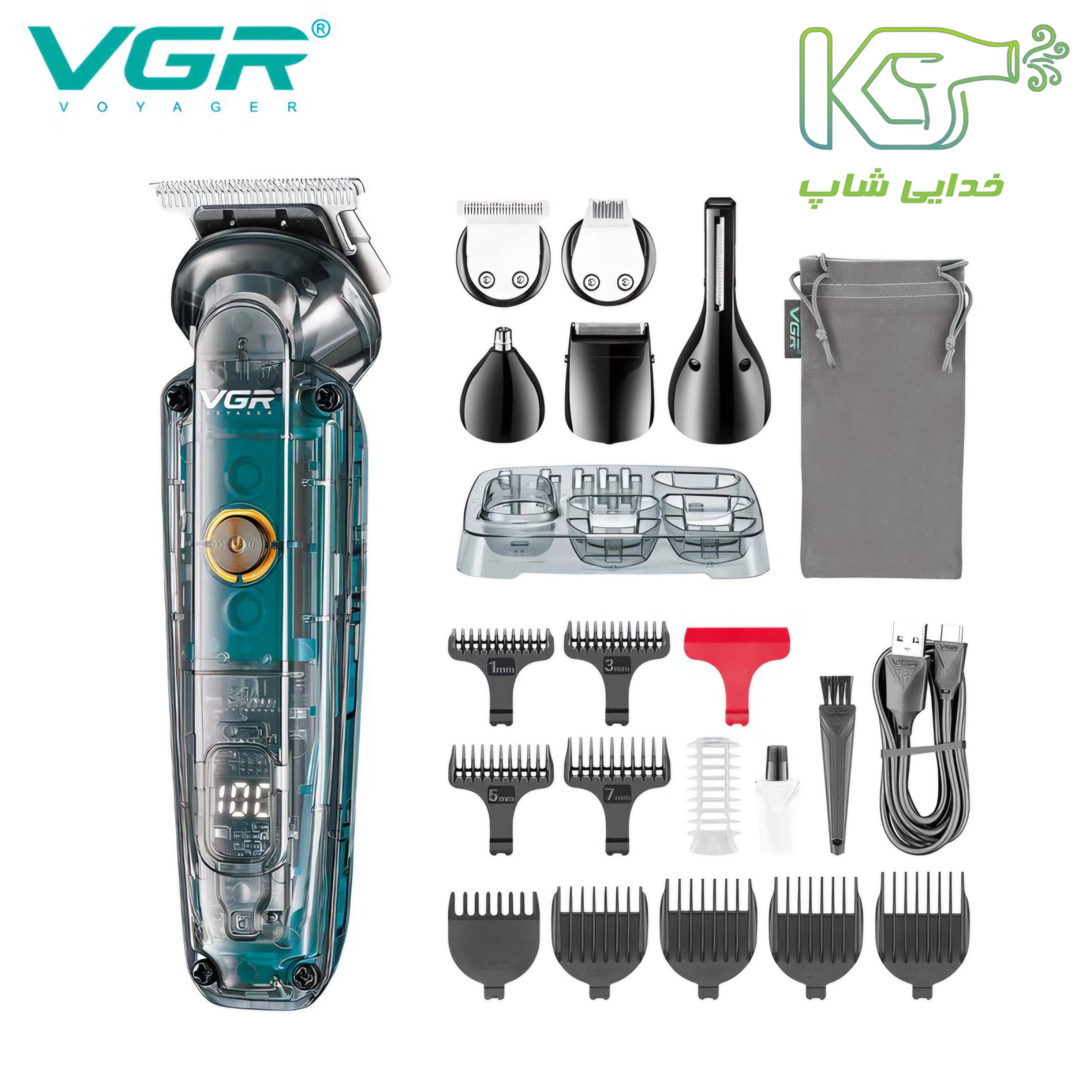 ماشین اصلاح وی جی آر مدل V-102 شش کاره ضد آب با تیغه استیل