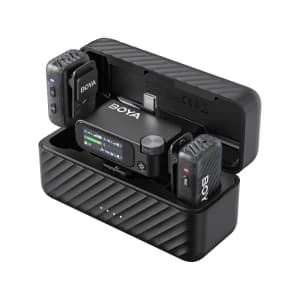 میکروفون یقه ای بی سیم دو کاربره بویا مدل BOYAMIC 2 01 رابط Type-C و جک 3.5 میلی متری همراه میکروفون یقهای باسیم