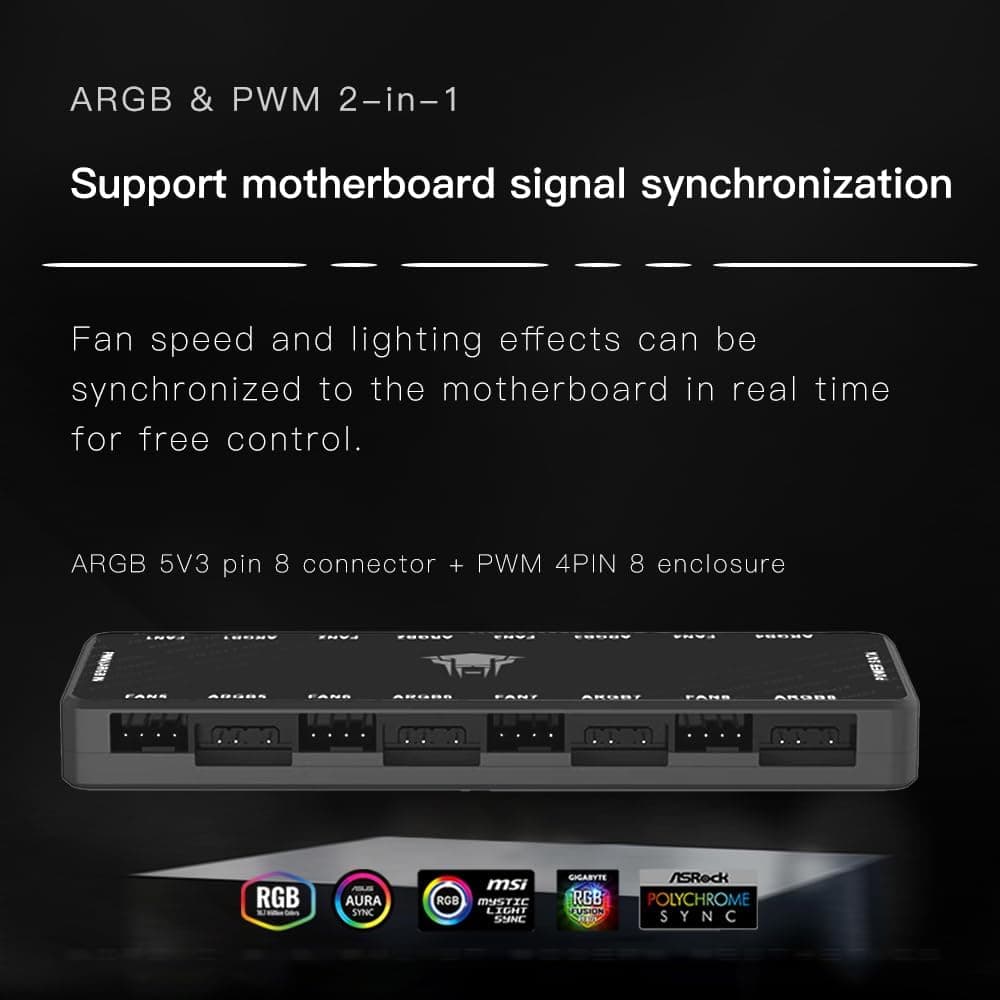 هاب کنترلر فن کیس Jungle Leopard ARGB PWM – هاب 8 پورت 4Pin با پشتیبانی ARGB 5V-3Pin، کنترل همزمان 8 فن، اتصال SATA و نصب مغناطیسی — تصویر ۵
