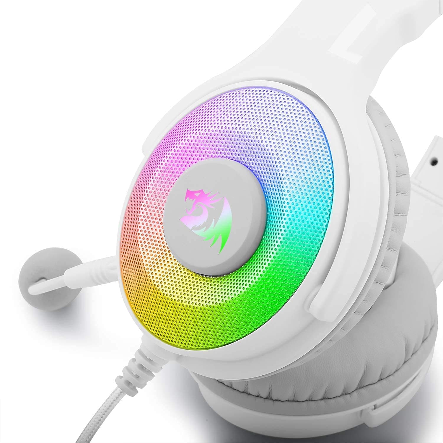 هدست گیمینگ Redragon H350 Pandora RGB سفید – صدای استریو، درایور 50mm، میکروفون قابل تنظیم، اتصال باسیم USB — تصویر ۴