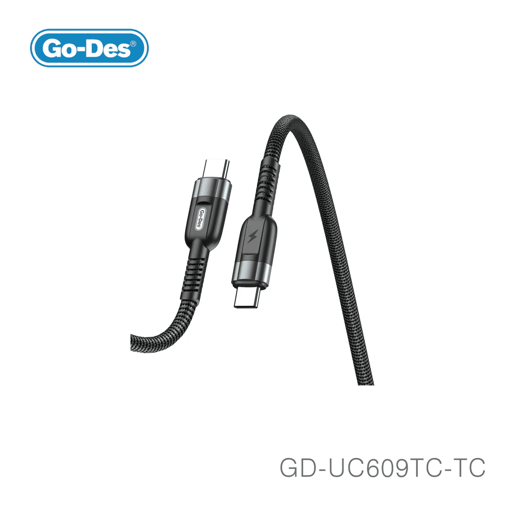 کابل شارژ سریع Type-C به Type-C Go-Des GD-UC609 TC-TC | کابل PD 60W با روکش نایلونی بافته شده