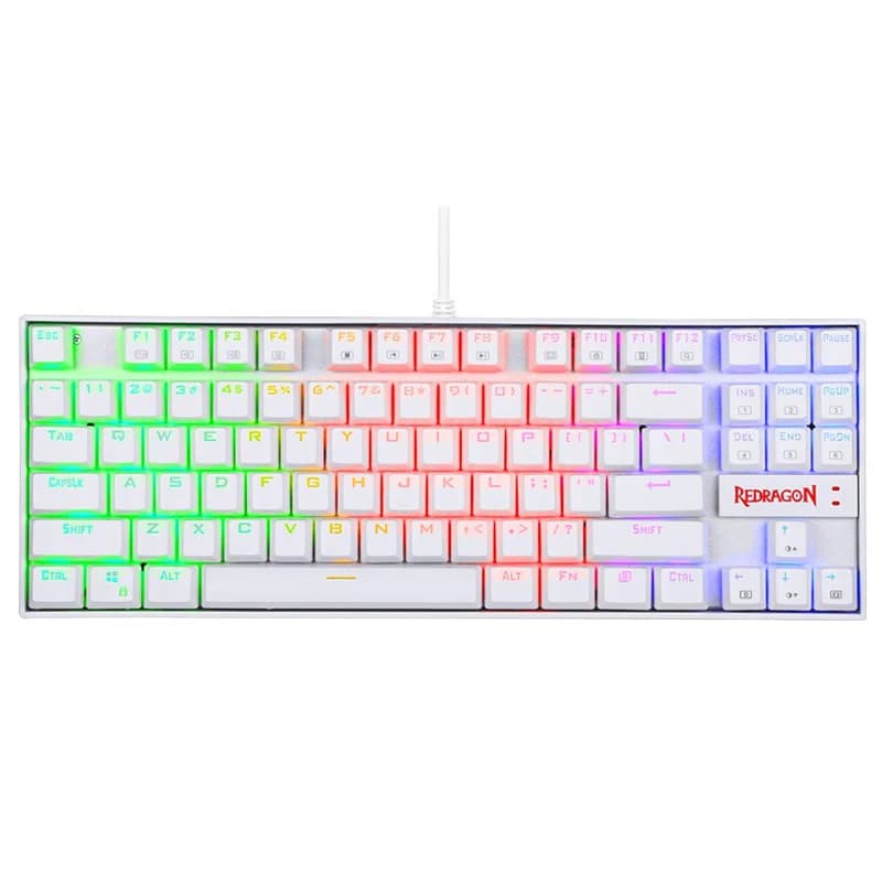 کیبورد مکانیکی گیمینگ ردراگون Redragon Kumara K552 رنگ سفید با سوییچ قرمز، نورپردازی LED و طراحی TKL
