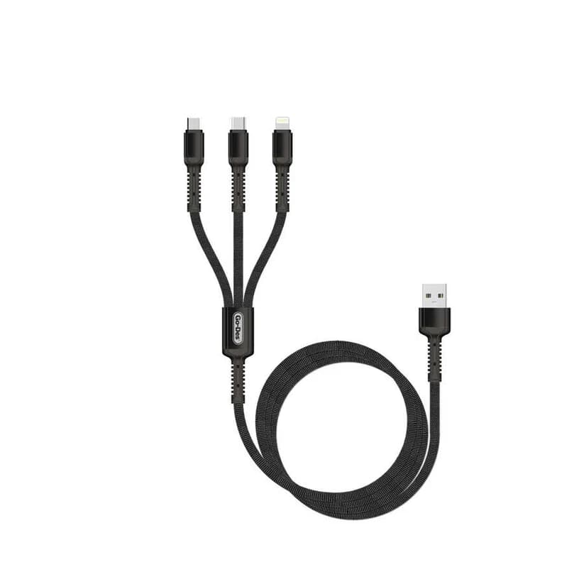 کابل شارژ 3 در 1 Go Des GD-UC511 | کابل Type-C، Lightning و Micro USB با شارژ سریع 3 آمپر