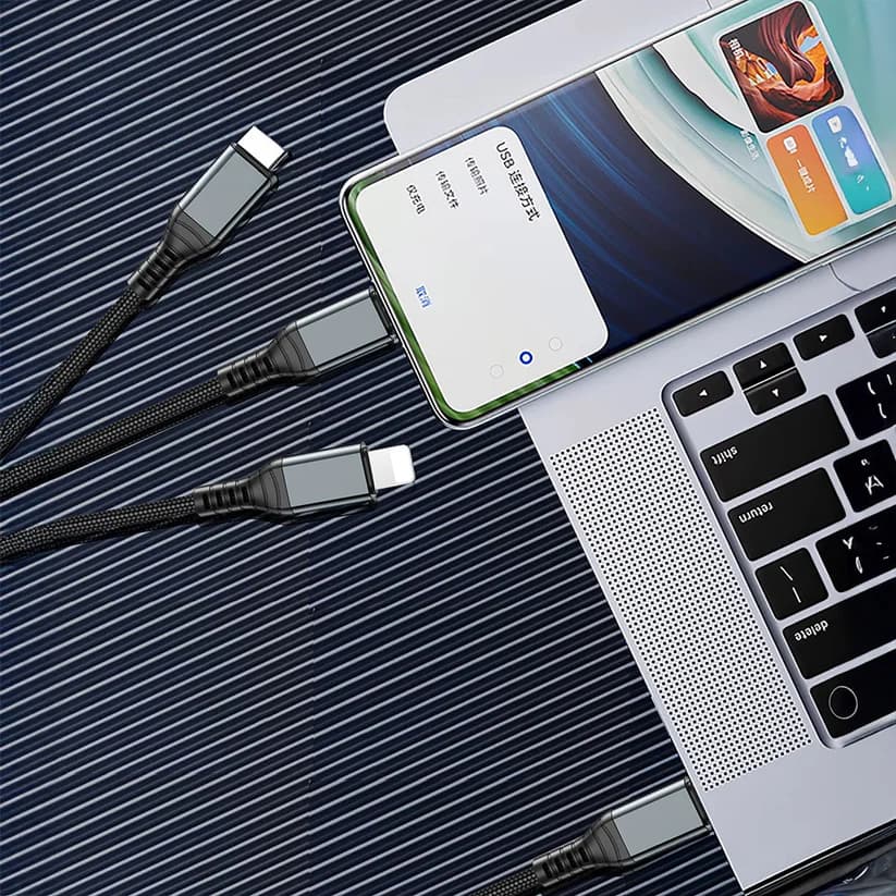 کابل شارژ فوق سریع 3 در 1 Go-Des GD-UC617 | کابل Type-C به Lightning و Type-C با توان 100 وات PD — تصویر ۷