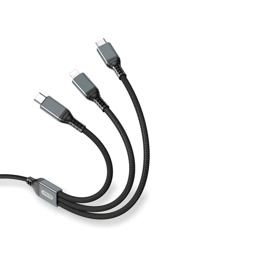کابل شارژ فوق سریع 3 در 1 Go-Des GD-UC617 | کابل Type-C به Lightning و Type-C با توان 100 وات PD