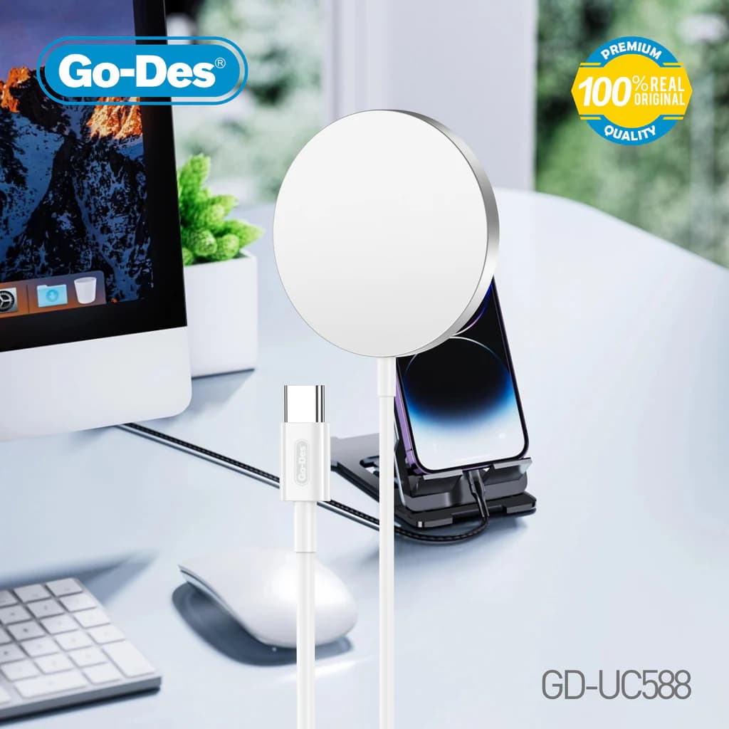 شارژر بی‌سیم مغناطیسی MagSafe Go-Des GD-UC588 | شارژر سریع 15 وات با درگاه USB-C — تصویر ۳