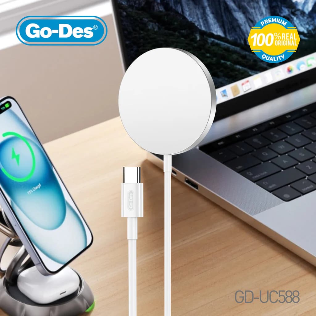 شارژر بی‌سیم مغناطیسی MagSafe Go-Des GD-UC588 | شارژر سریع 15 وات با درگاه USB-C — تصویر ۴