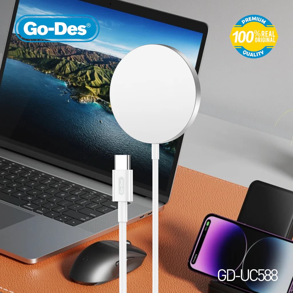 شارژر بی‌سیم مغناطیسی MagSafe Go-Des GD-UC588 | شارژر سریع 15 وات با درگاه USB-C — تصویر ۶