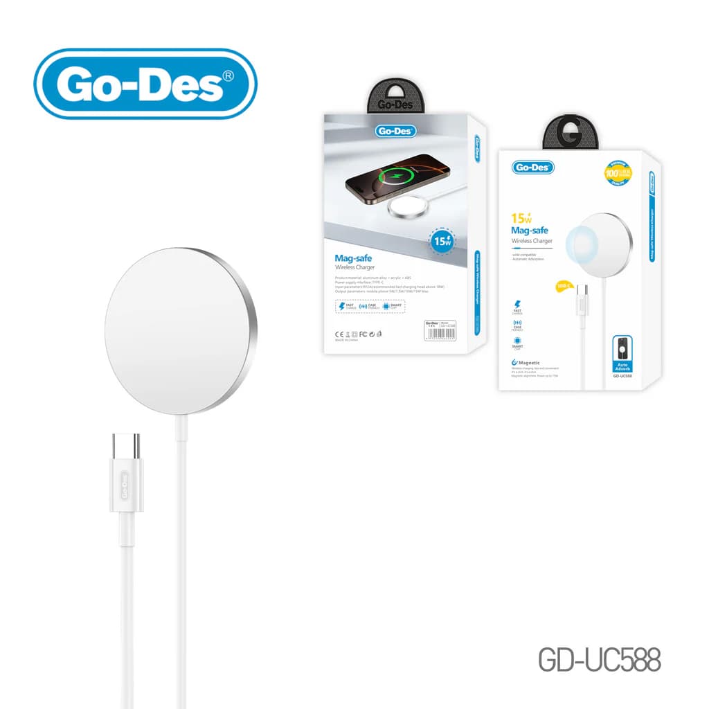 شارژر بی‌سیم مغناطیسی MagSafe Go-Des GD-UC588 | شارژر سریع 15 وات با درگاه USB-C — تصویر ۷