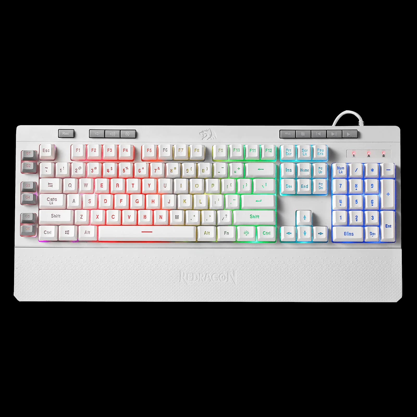 کیبورد گیمینگ ردراگون مدل Shiva K512 – سوییچ ممبران، رنگ سفید، Full-Size، نورپردازی RGB