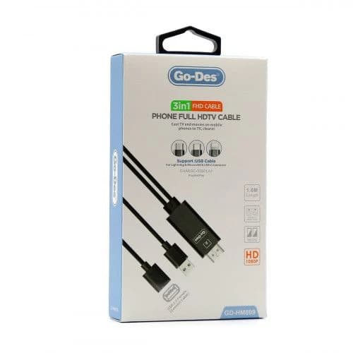 کابل HDMI سه کاره Go Des GD-HM809 | کابل انتقال تصویر 3 در 1 برای Lightning، Type-C و Micro USB — تصویر ۳