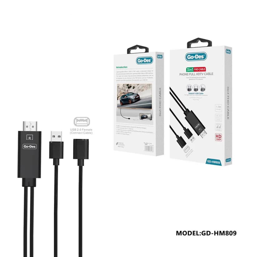 کابل HDMI سه کاره Go Des GD-HM809 | کابل انتقال تصویر 3 در 1 برای Lightning، Type-C و Micro USB — تصویر ۱۰