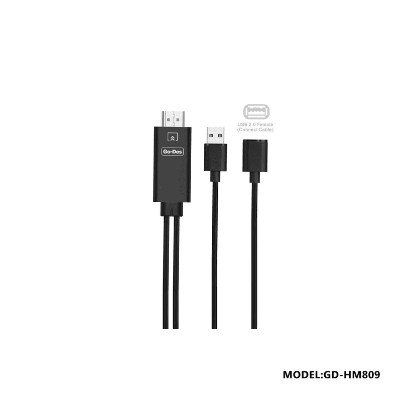 کابل HDMI سه کاره Go Des GD-HM809 | کابل انتقال تصویر 3 در 1 برای Lightning، Type-C و Micro USB