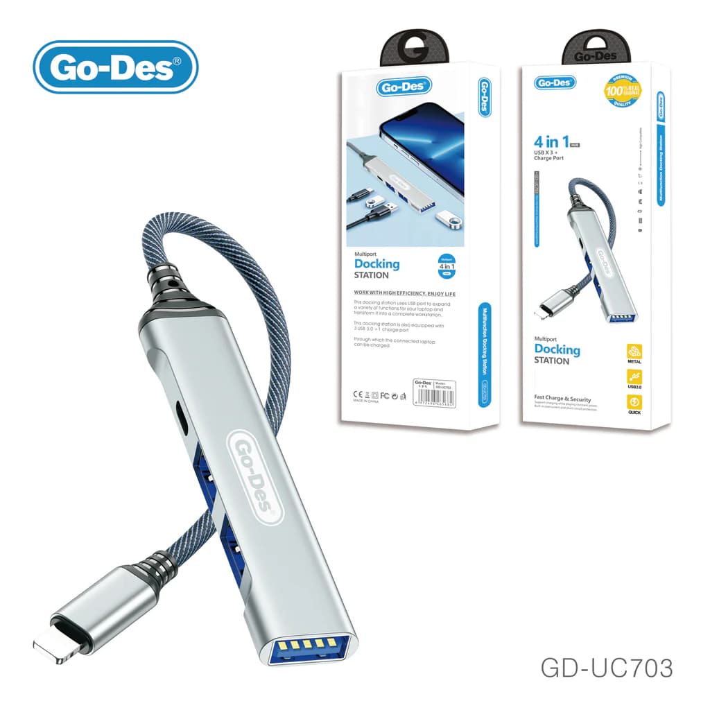 هاب USB چهارکاره گو-دس مدل Go-Des GD-UC703 | داک استیشن 4 در 1 با 3 پورت USB 3.0 و پورت شارژ — تصویر ۳