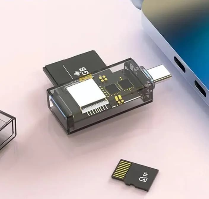 کارت خوان OTG تایپ C و USB گو-دس مدل Go-Des GD-DK002 | رم ریدر SD و TF با طراحی شفاف — تصویر ۴